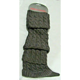 Simon Chang Dark Gray/Brown Knit Rope Pipping Knee High Leg Warmers OSFM 18"