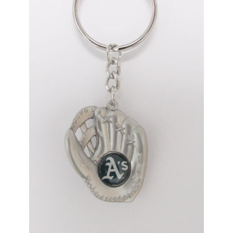 MLB Chrome Glove With Logo in Palm Key Chain Oakland Athletics AMINCO