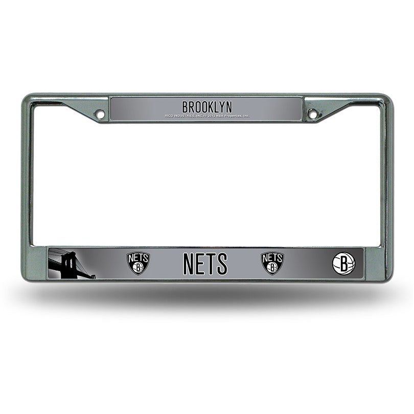NBA Brooklyn Nets Chrome License Plate Frame Flat Images