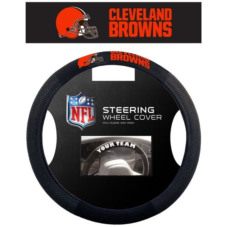NFL Cleveland Browns Orange Letters Poly-Suede on Mesh Steering Wheel Cover Fremont Die