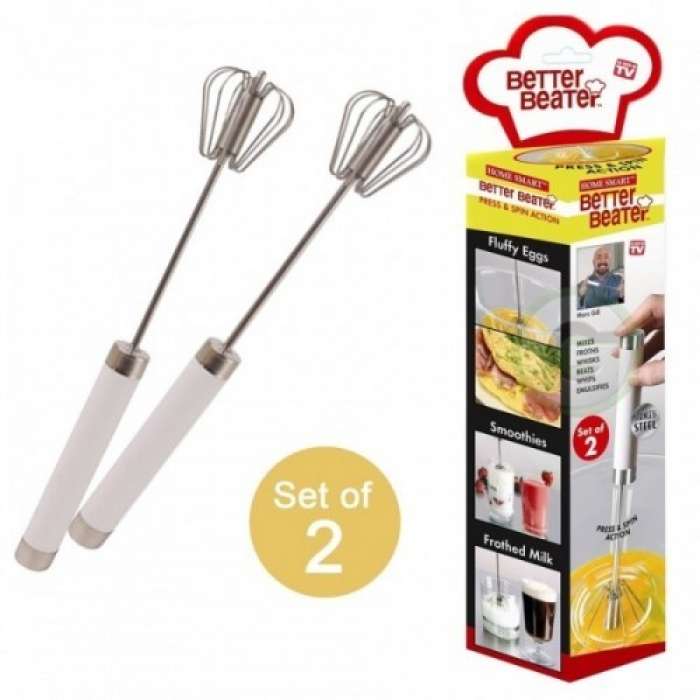 Home Smart Better Beater Egg Press & Spin Whisks Smoothies Frothed Milk