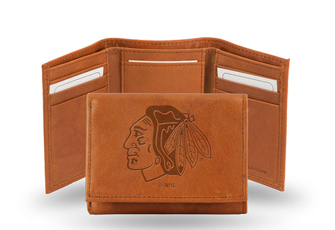 NHL Chicago Blackhawks Embossed TriFold Leather Wallet With Gift Box
