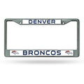 NFL Denver Broncos Chrome License Plate Frame Thin Blue Letters