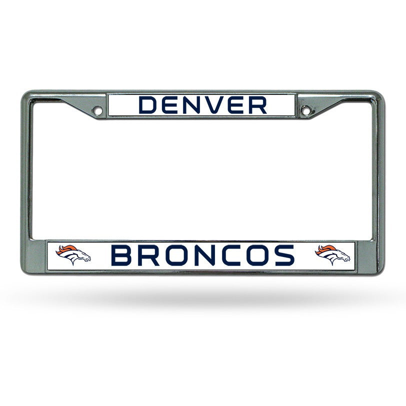 NFL Denver Broncos Chrome License Plate Frame Thin Blue Letters
