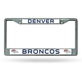 NFL Denver Broncos Chrome License Plate Frame Thin Blue Letters