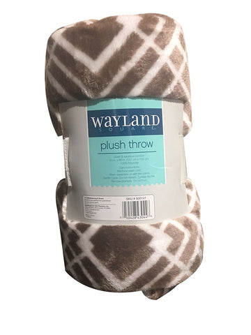 Wayland Square Plush Throw Blanket Brown and White Squares 50" X 60"