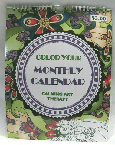 Grown Up Adult Coloring Book Monthly Calendar Calming art Therapy 12 Pages