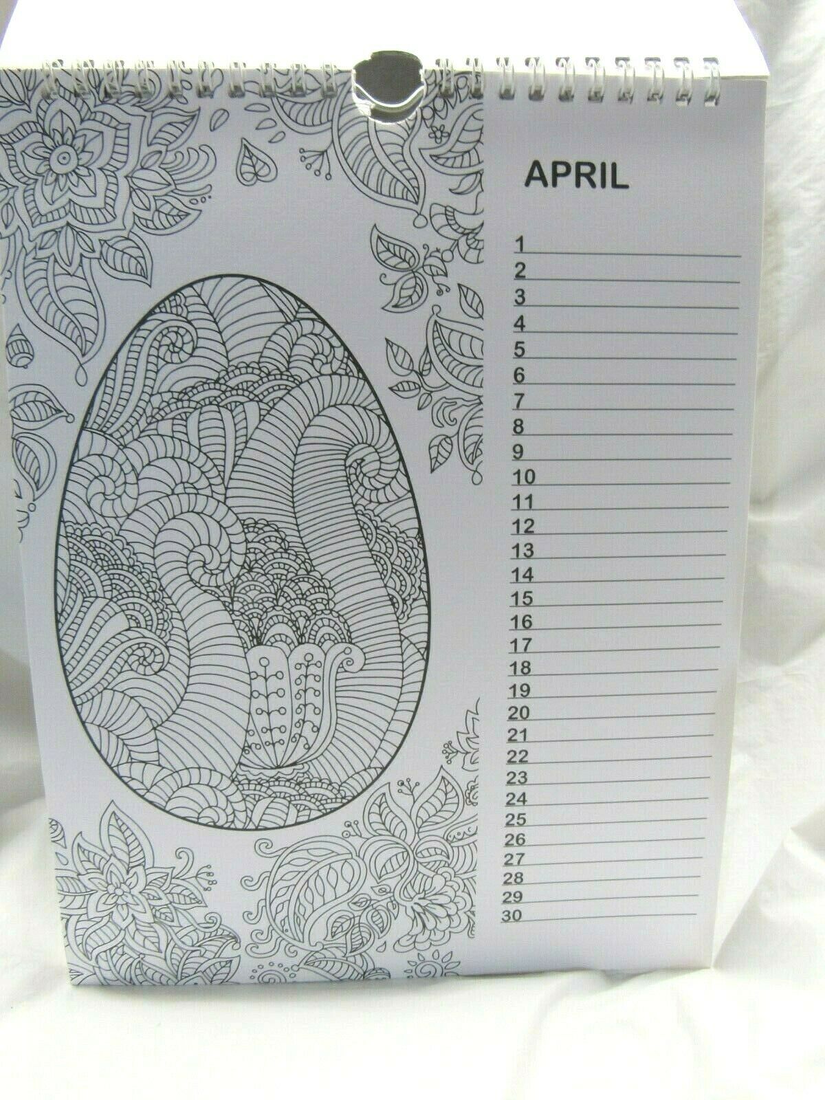 Grown Up Adult Coloring Book Monthly Calendar Calming art Therapy 12 Pages
