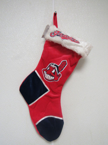 Cleveland Indians Embroidered on Red Christmas Stocking w/Blue Heal Toe