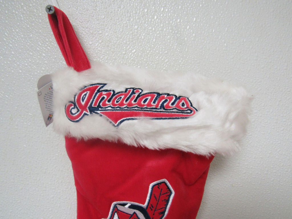 Cleveland Indians Embroidered on Red Christmas Stocking w/Blue Heal Toe