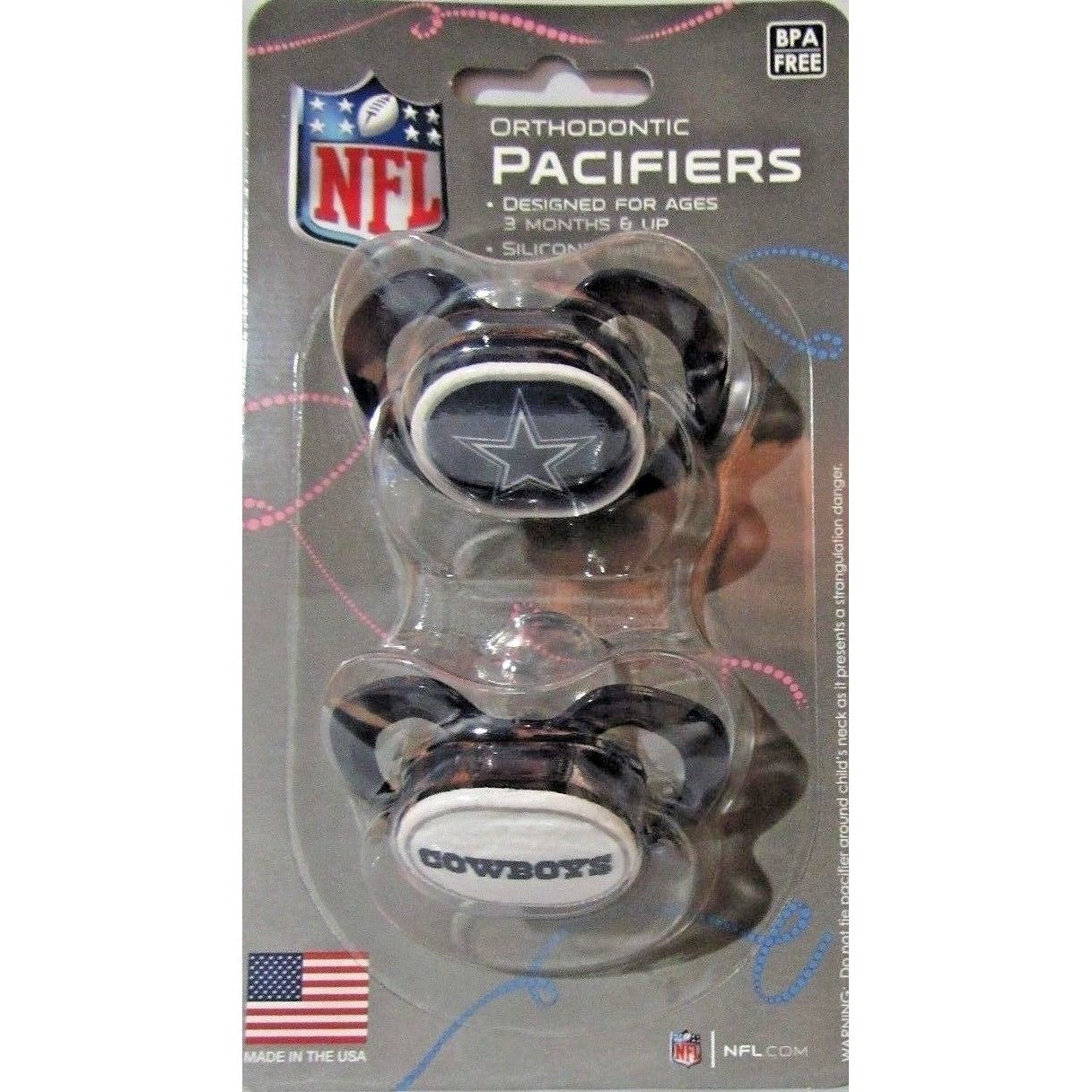 NFL Pacifiers Set of 2 Images Color Shield on Card by baby fanatic