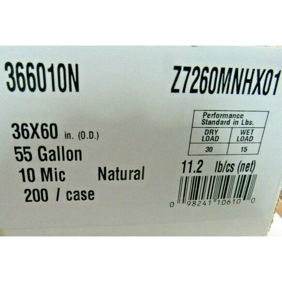 Himolene 366010N Trash Bags 10 Mic 55 Gallon 36X60 Natural 200ct Bags / Case