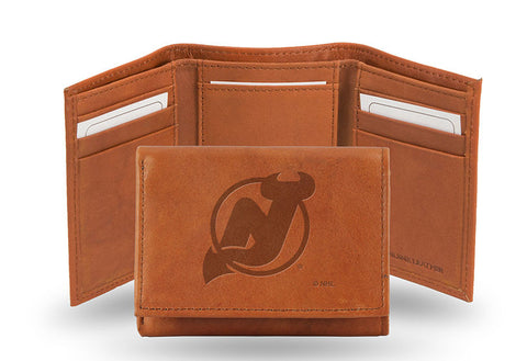 NHL New Jersey Devils Embossed TriFold Leather Wallet With Gift Box