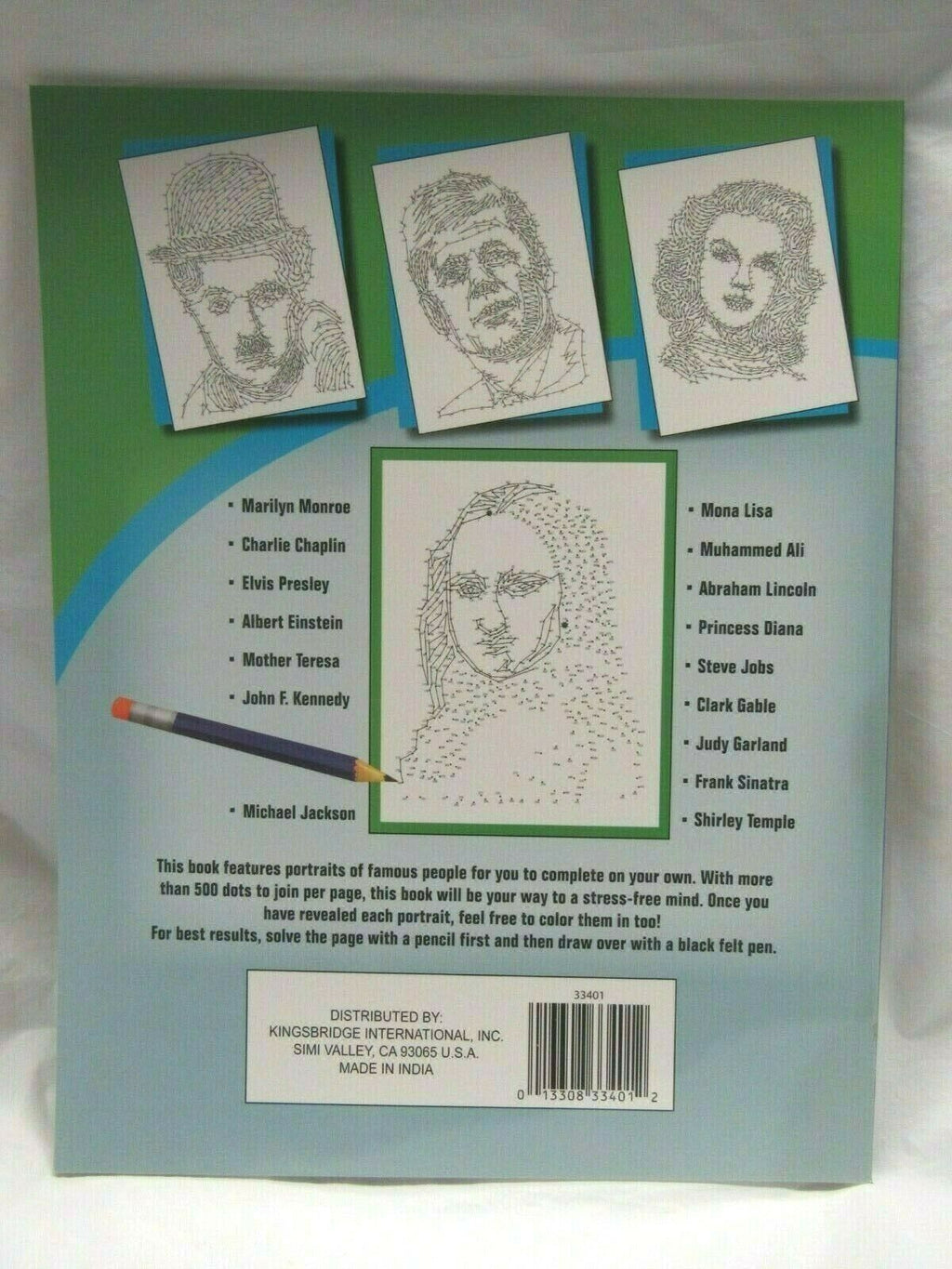 Grown Up Adult Coloring Book Dot to Dot Iconic Portraits 32 Pages