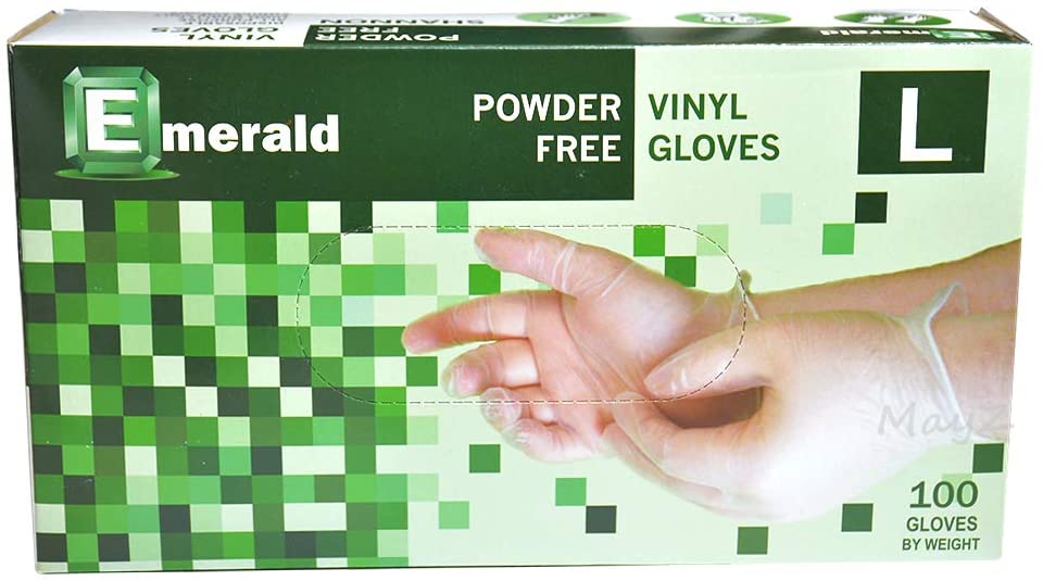 Vinyl Gloves Large 100ct box Emerald Shannon Powder Free 4 Mil