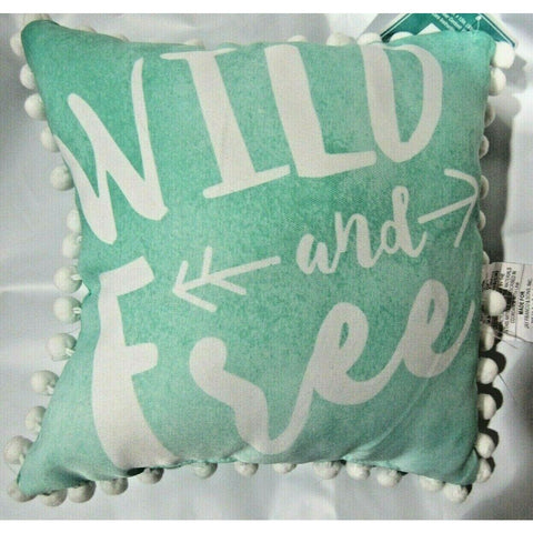"WILD and Free" on Gray 12" x12" Pillow with Pom Poms by Jay Franco & Sons, Inc.