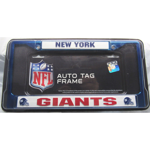 NFL New York Giants Blue Chrome License Plate Frame Thick 2 Color Letters