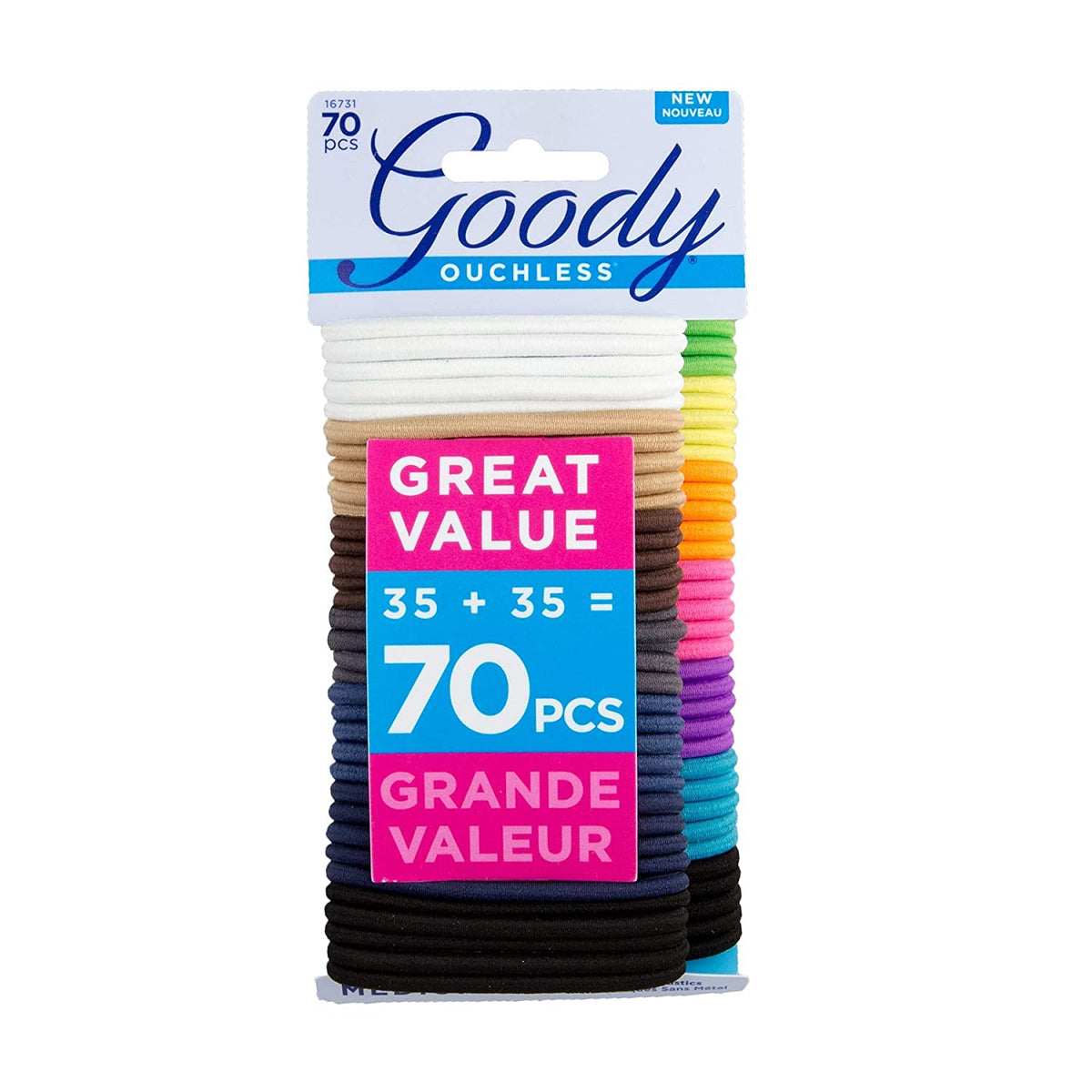 Goody Hair Ties Ouchless Elastics Neutral & Neon Value Pack 70 pcs