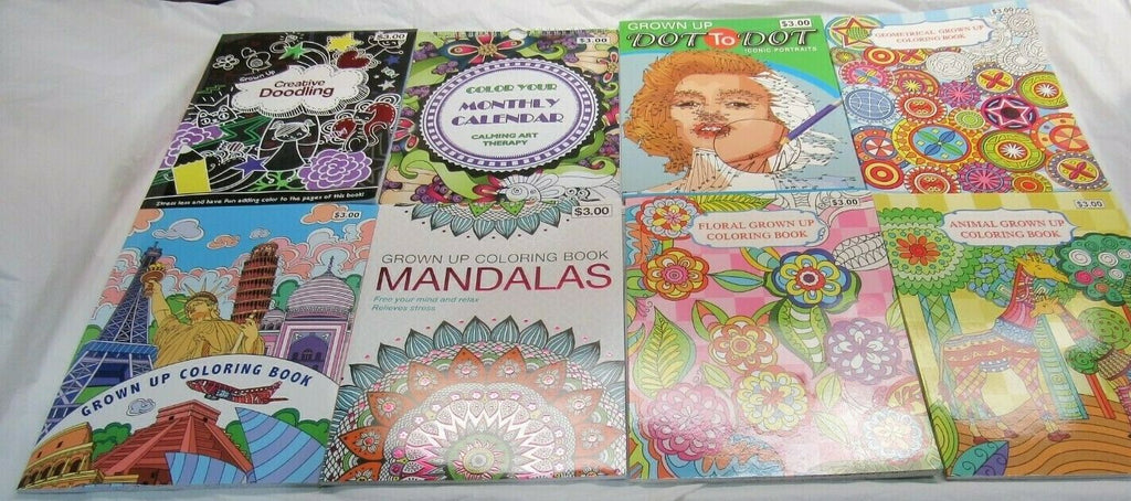 Grown Up Adult Coloring Book Group of 7 Books 32 Pages 1 Calendar 12 Pages