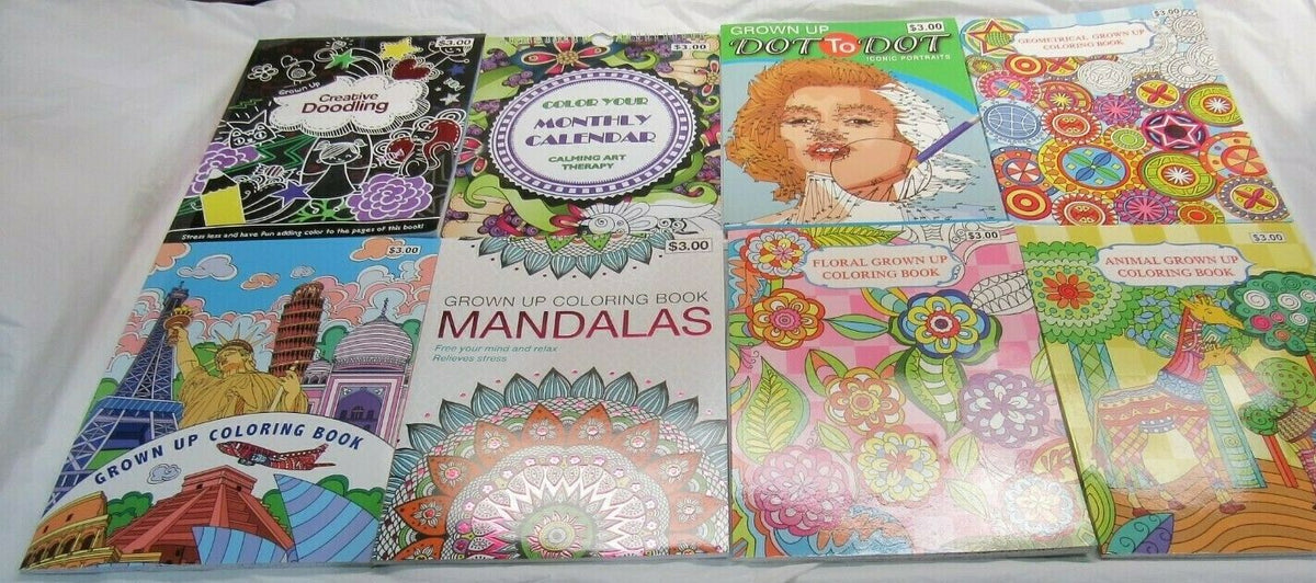 Grown Up Adult Coloring Book Group of 7 Books 32 Pages 1 Calendar 12 Pages