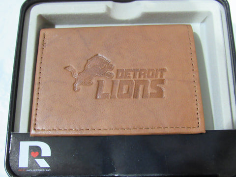 NFL Detroit Lions Embossed TriFold Leather Wallet With Gift Box