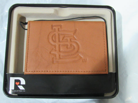 St Louis STL Cardinals Embossed Brown Leather Trifold Wallet