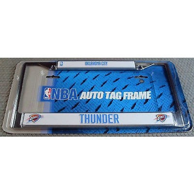 NBA Oklahoma Thunder Chrome License Plate Frame Thin Light Blue Letters