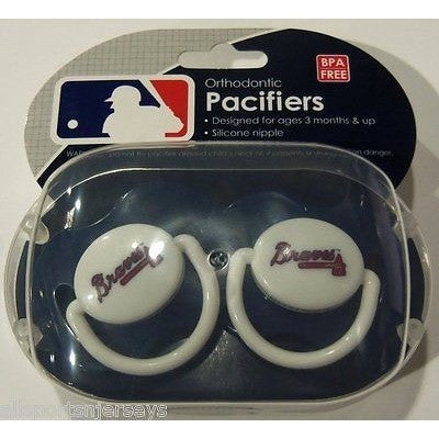 MLB Atlanta Braves Pacifiers Set of 2 w/ Solid Color Shield in Case