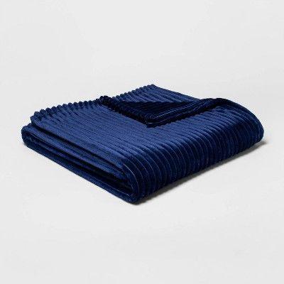 Blue Ribbed Plush Bed Blanket Room Essentials Twin / XL Twin