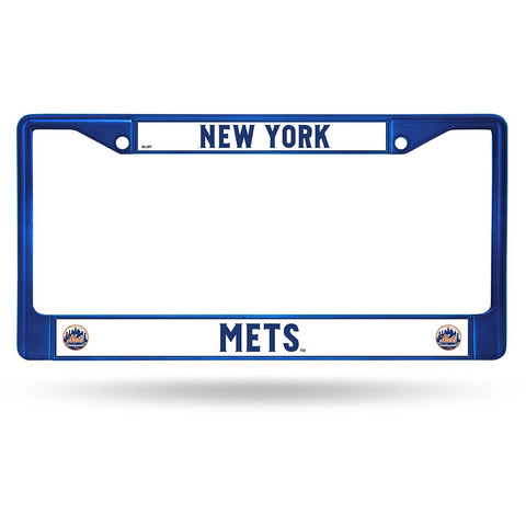 MLB Blue Chrome License Plate Frame New York Mets Thin Raised Letters