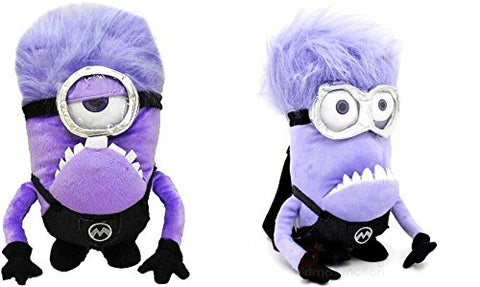 Despicable Me 2 Purple Evil Stuart & Evil Tim Plush Backpack Clip Bundle