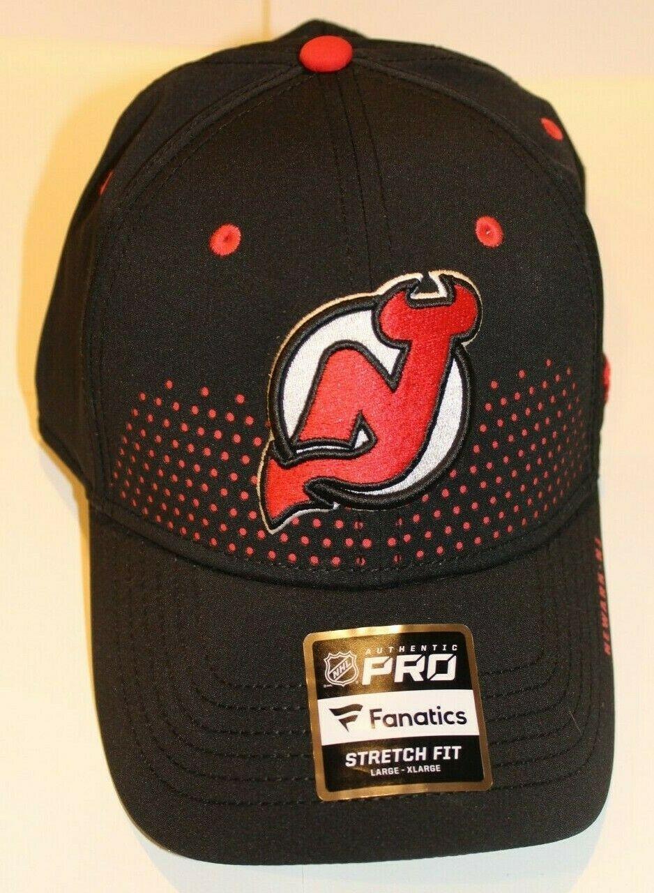 NWT NHL New Jersey Devils 2018 Draft Flex Cap Logo Over Red Dots Size L/XL