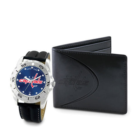 NHL Washington Capitals Men's Watch and Black Leather Wallet Set by Game Time