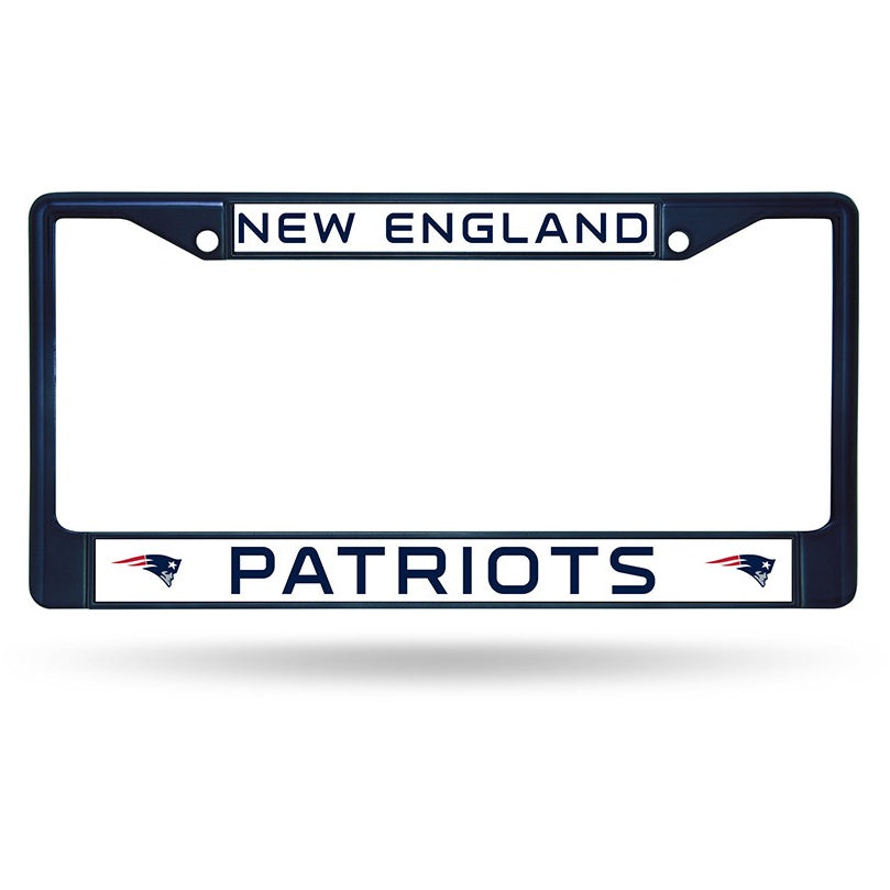 NFL Blue Chrome License Plate Frame New England Patriots Thin Blue Letters