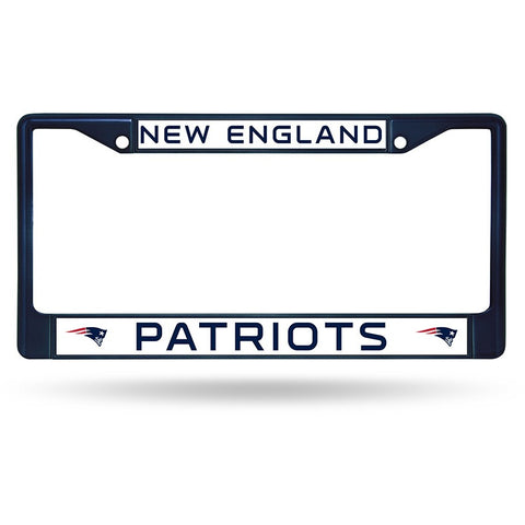 NFL Blue Chrome License Plate Frame New England Patriots Thin Blue Letters