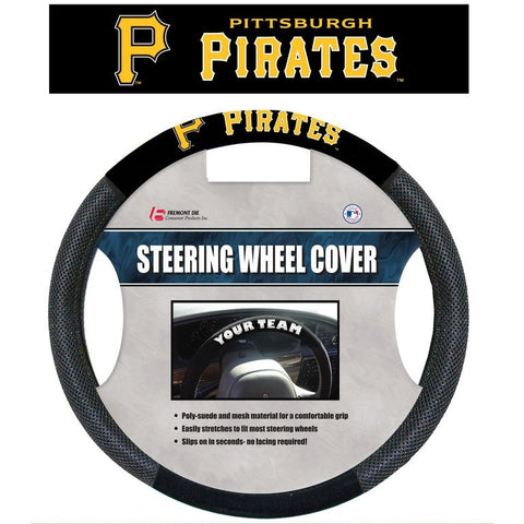 MLB POLY-SUEDE MESH STEERING WHEEL COVER PITTSBURGH PIRATES CURRENT LOGO