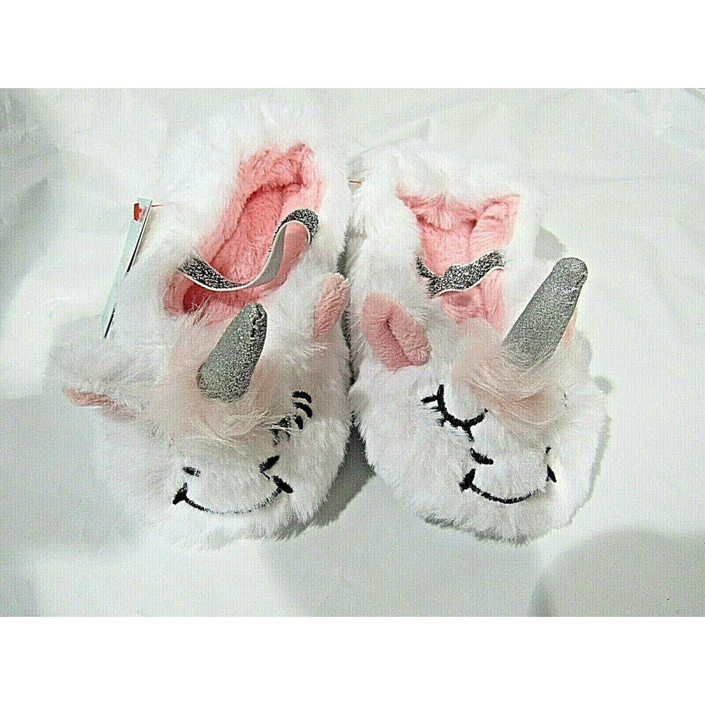 Infant Cat & Jack Soft Furry White Pink Unicorn Slippers Size M 2t-3t