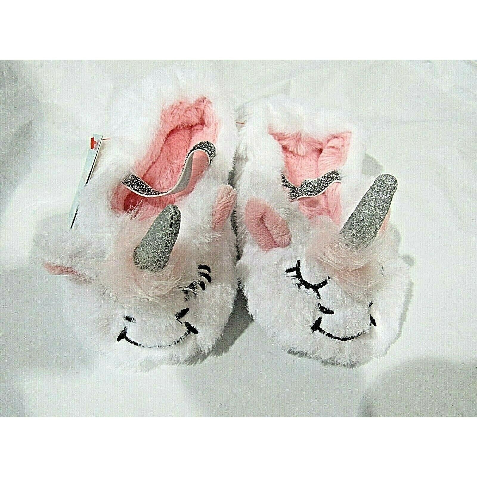 Infant Cat & Jack Soft Furry White Pink Unicorn Slippers Size M 2t-3t