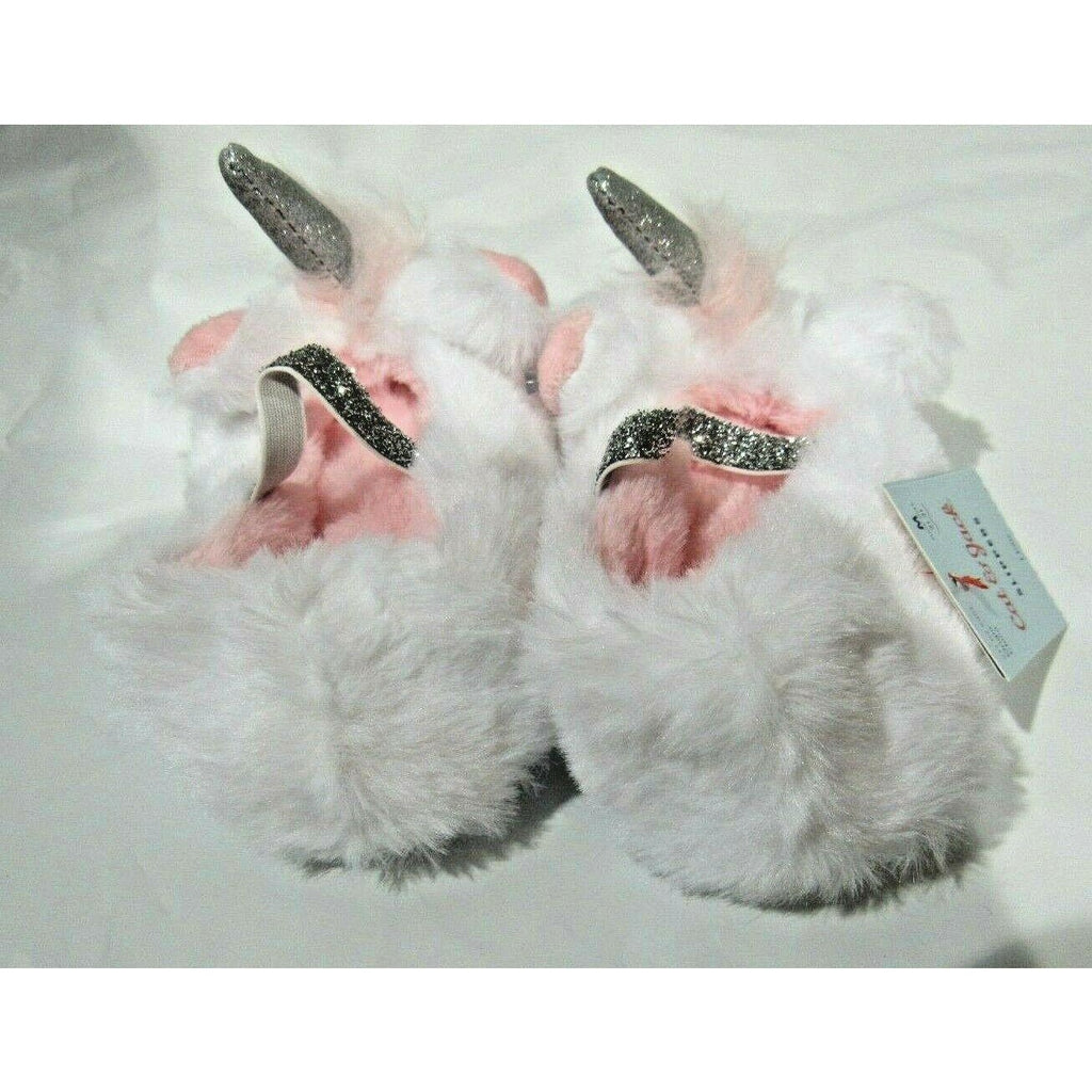 Infant Cat & Jack Soft Furry White Pink Unicorn Slippers Size M 2t-3t