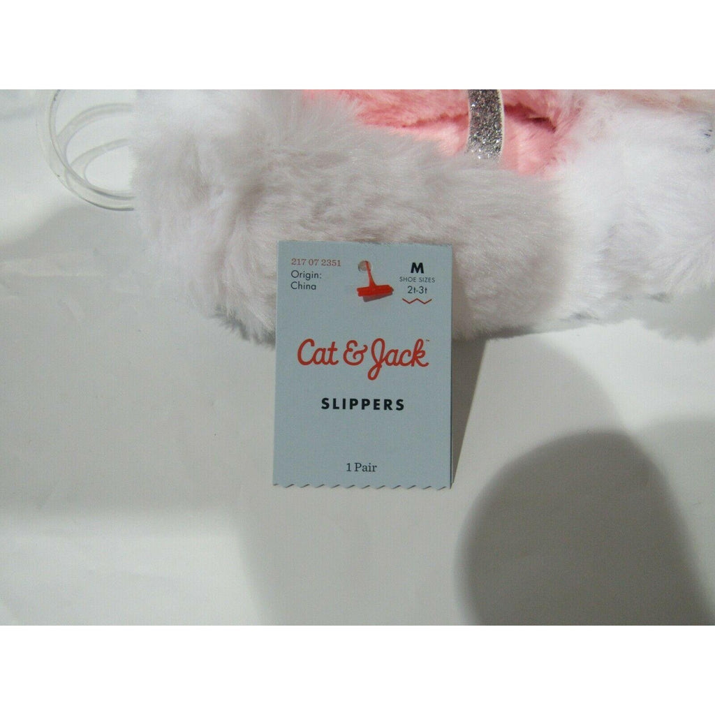 Infant Cat & Jack Soft Furry White Pink Unicorn Slippers Size M 2t-3t