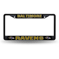 NFL Baltimore Ravens Black Chrome License Plate Frame Thick Gold Letters