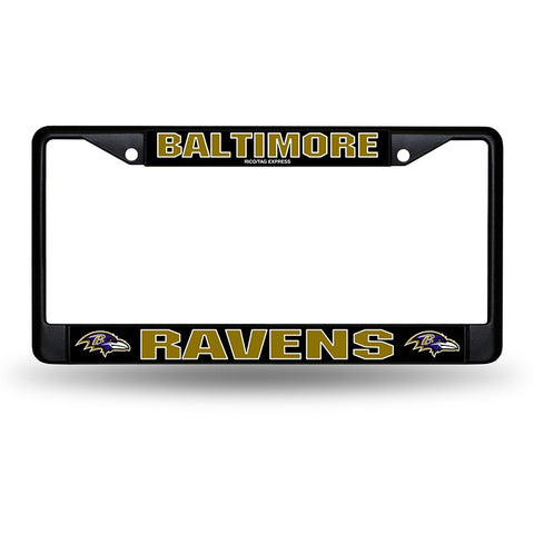 NFL Baltimore Ravens Black Chrome License Plate Frame Thick Gold Letters