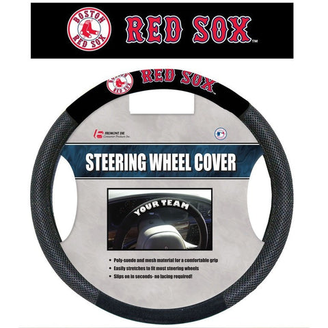 MLB POLY-SUEDE MESH STEERING WHEEL COVER BOSTON RED SOX