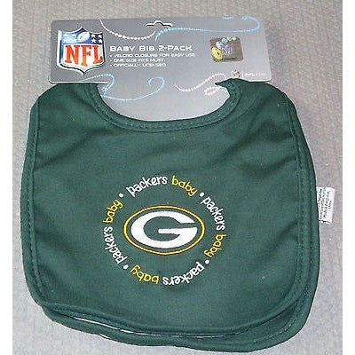 NFL Green Bay Packers Embroidered Infant Baby Bibs Green 2 pack by baby fanatic