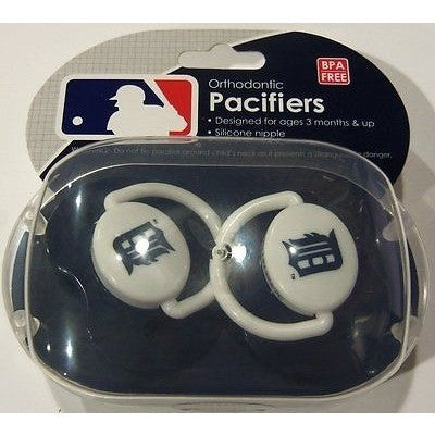 MLB Detroit Tigers Pacifiers Set of 2 w/ Solid Color Shield in Case