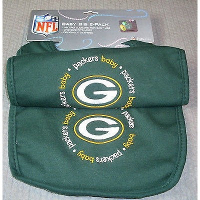 NFL Green Bay Packers Embroidered Infant Baby Bibs Green 2 pack by baby fanatic