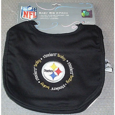NFL Pittsburgh Steelers Embroidered Infant Baby Bibs Black 2 pack by baby fanatic