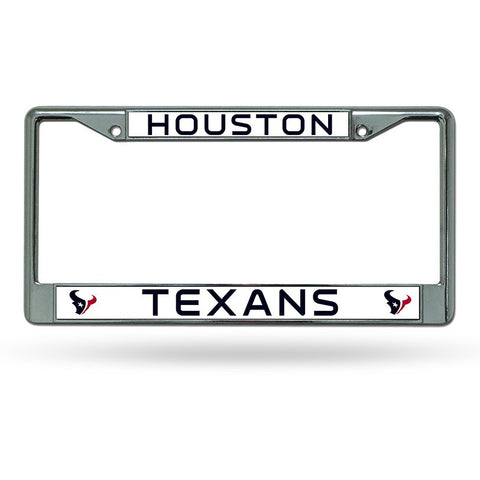 NFL Houston Texans Chrome License Plate Frame Thin Blue Letters