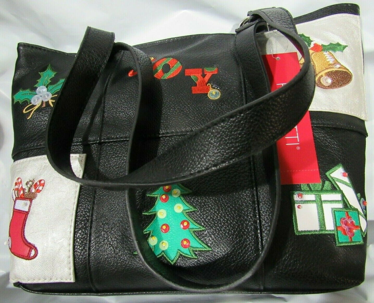 Rosetti Black JOY Embellished Embroidered Christmas Holiday Party Tote