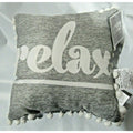 "relax" on Gray 12" by 12" Pillow with Pom Poms by Jay Franco & Sons, Inc.